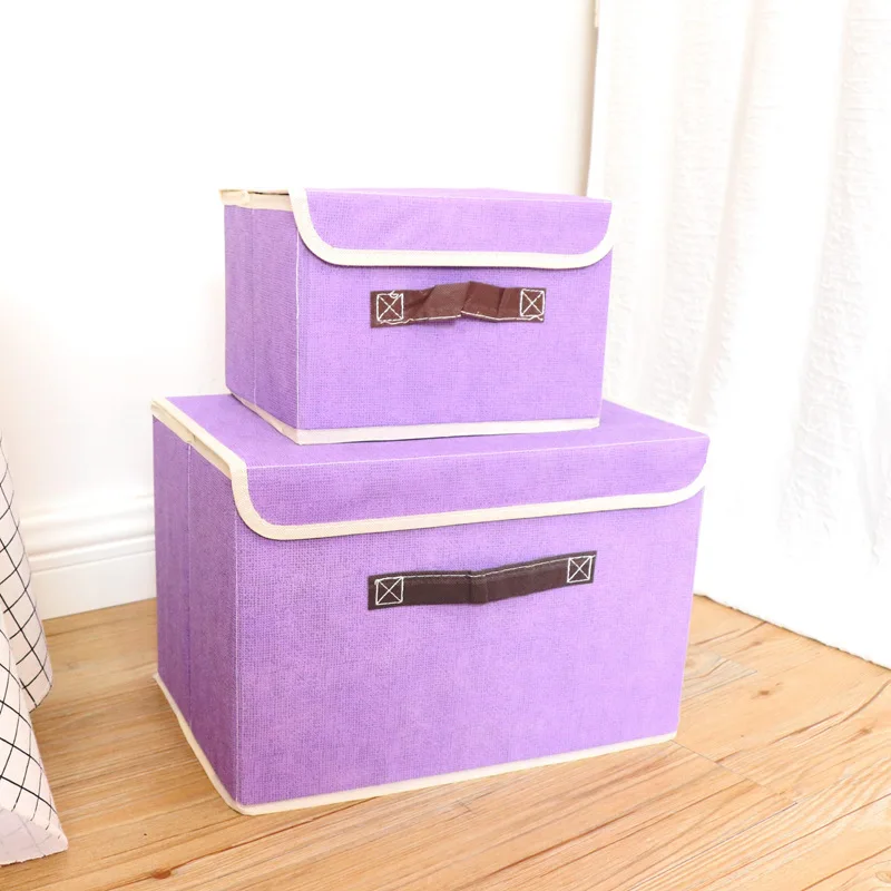 Хлопок и Лиен коробка для хранения с крышкой 2 размера одежда носки игрушки