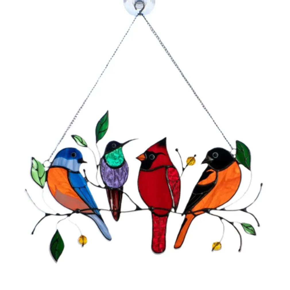 

Multicolor Birds On A Wire High Stained Ornament Bird Series Hanging Ornaments Pendant Home Decor Gifts For Bird Lover