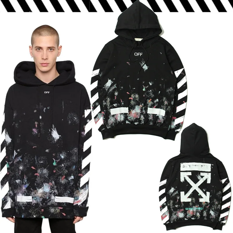 

Men Hoodies Autumn Winter OW Street Fashion Brand Starry Sky Fireworks Arrow Hooded Sweater Jacket for Men and Women Couples