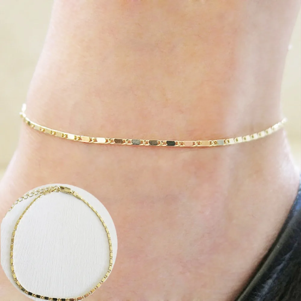 Тонкая цепочка на ногу аксессуар в уличном стиле позолоченные и серебряные