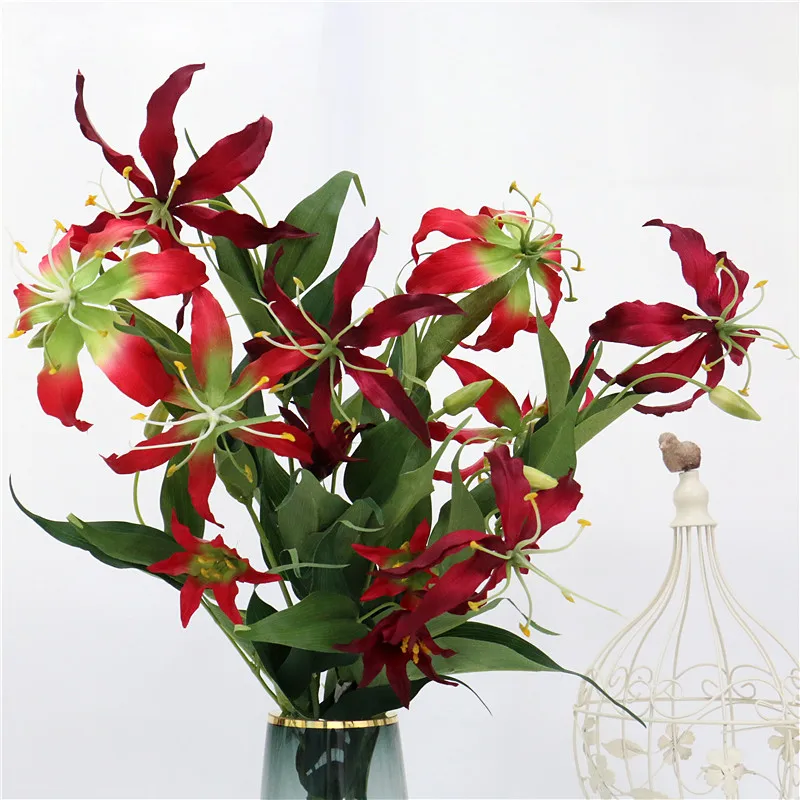 Классическая Одиночная ветка 5 головок пламенная Лилия искусственный цветок для
