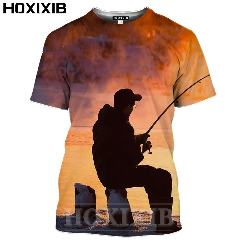 Футболка HOXIXIB с изображением речной рыбалки и буя мужская женская футболка для