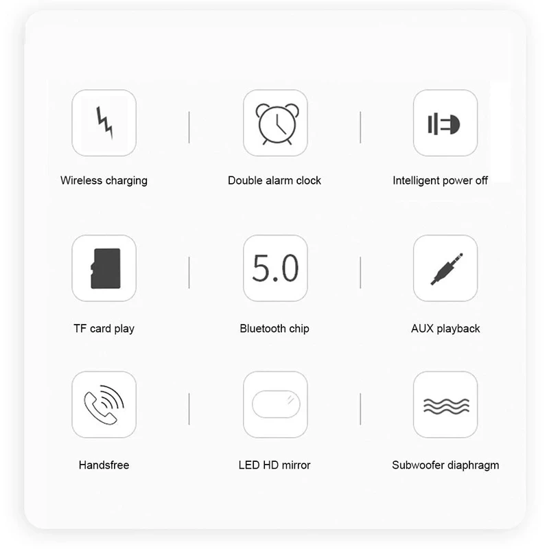 

BT508 Mirror Wireless Bluetooth Speaker LED Display FM Radio With Wireless Charger 4D HiFi Stereo Bass Sound Mini Alarm Clock