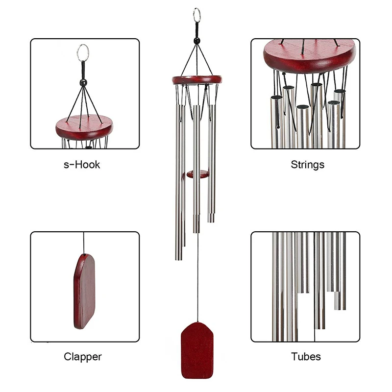 

Pine Wood Metal Small 6-Tube Wind Chime Aluminum Tube for Pastoral Balcony Hanging Door Decoration Gift