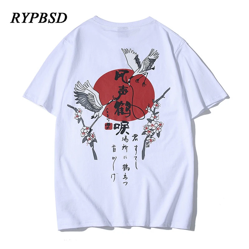 

New 2020 Summer T shirt Men Chinese Style Crane Printed Short Sleeve Shirt Cotton Casual Harajuku Oversized Hip Hop T shirt Men