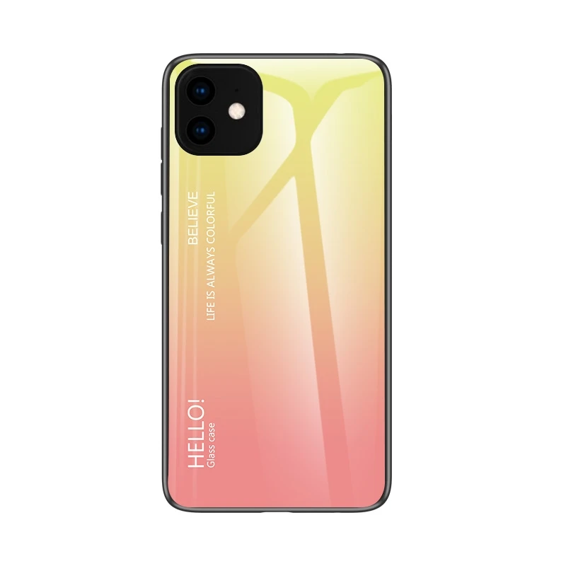 Gradient yellow Чехол из закаленного стекла для iPhone 7, 8, X, 6, 6S Plus, градиентный цвет, голубой луч, Аврора, кожа, задняя крышка для iPhone 11 Pro, XS Max, X, XR, чехол - Цвет: Gradient yellow