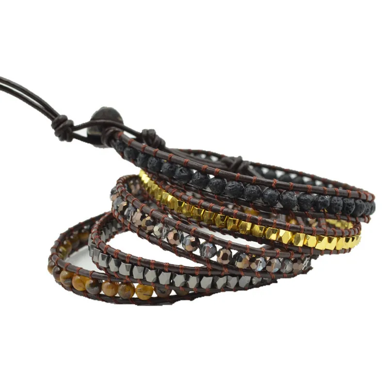 Asingeloo Boho Кожаный Браслет тигровый глаз камень гематит Шарм браслет для мужчин