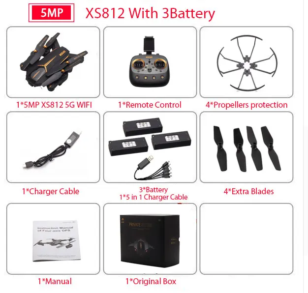 1080P 3B Color Box VISUO XS812 4K gps Радиоуправляемый Дрон с камерой 2MP/5MP HD 5G wifi FPV один ключ возврата RC Квадрокоптер Вертолет VS SG900 E511 E58 Дрон - Цвет: 1080P 3B Color Box
