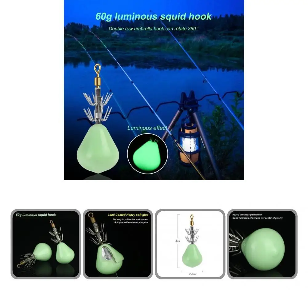

6cm Lure Bait Front Swivel Durable Umbrella Hook Saltwater Luminous Squid Jig Hooks Fishing Baits for Freshwater