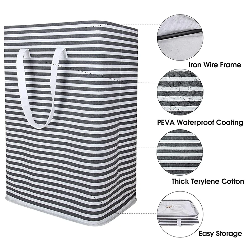 

24 Inch Thickened X-Large Laundry Basket with Drawstring, Waterproof Square Cotton Linen Collapsible