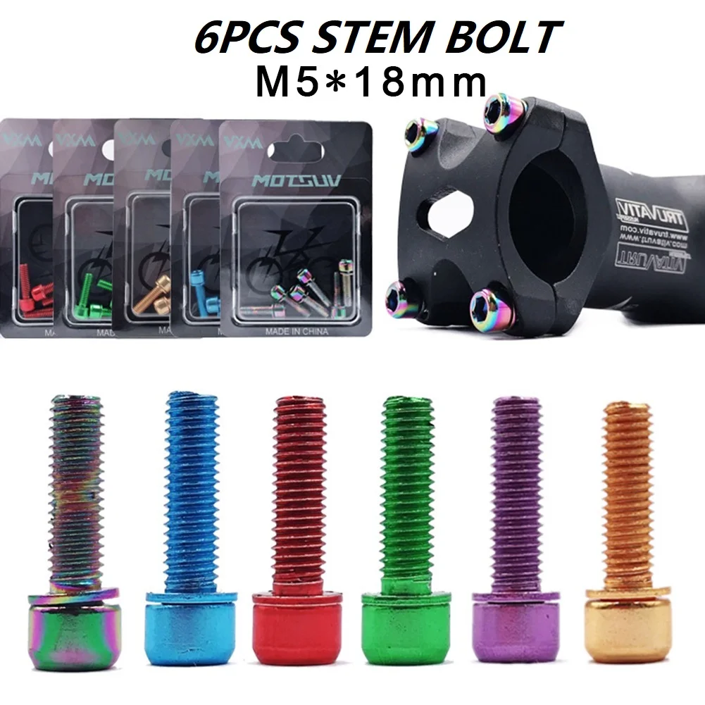 

6Pcs MTB Bicycle Stem Screws Colorful Stainless Steel Handlebar Screws M5*18MM Stem Riser Screw Bolts Cycling Bike Accessories