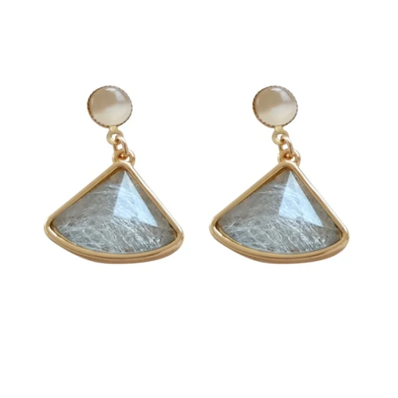 

S925 серебро тренд творческий геометрический Веер-образный имитация серьги с опалом нишевые серьги женские, не проколотых ушей зажимы