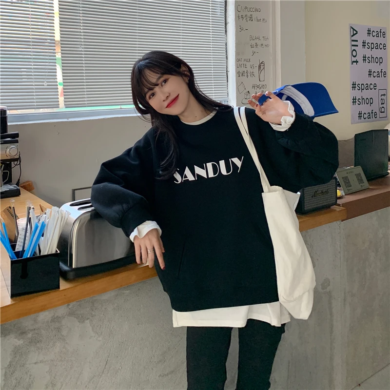 

YTX145 2021 new fashion spring and autumn thin style hot style loose round neck hoodless Sweatshirts women