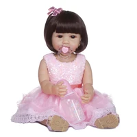 bebes doll 55cm pink dress lifelike reborn todder doll real soft touch full body silicone fashion baby doll