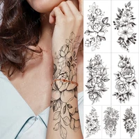 sexy black mandala flower temporary tattoos for women girls henna tatoos paper fake jewelry string snake flower tattoo for party