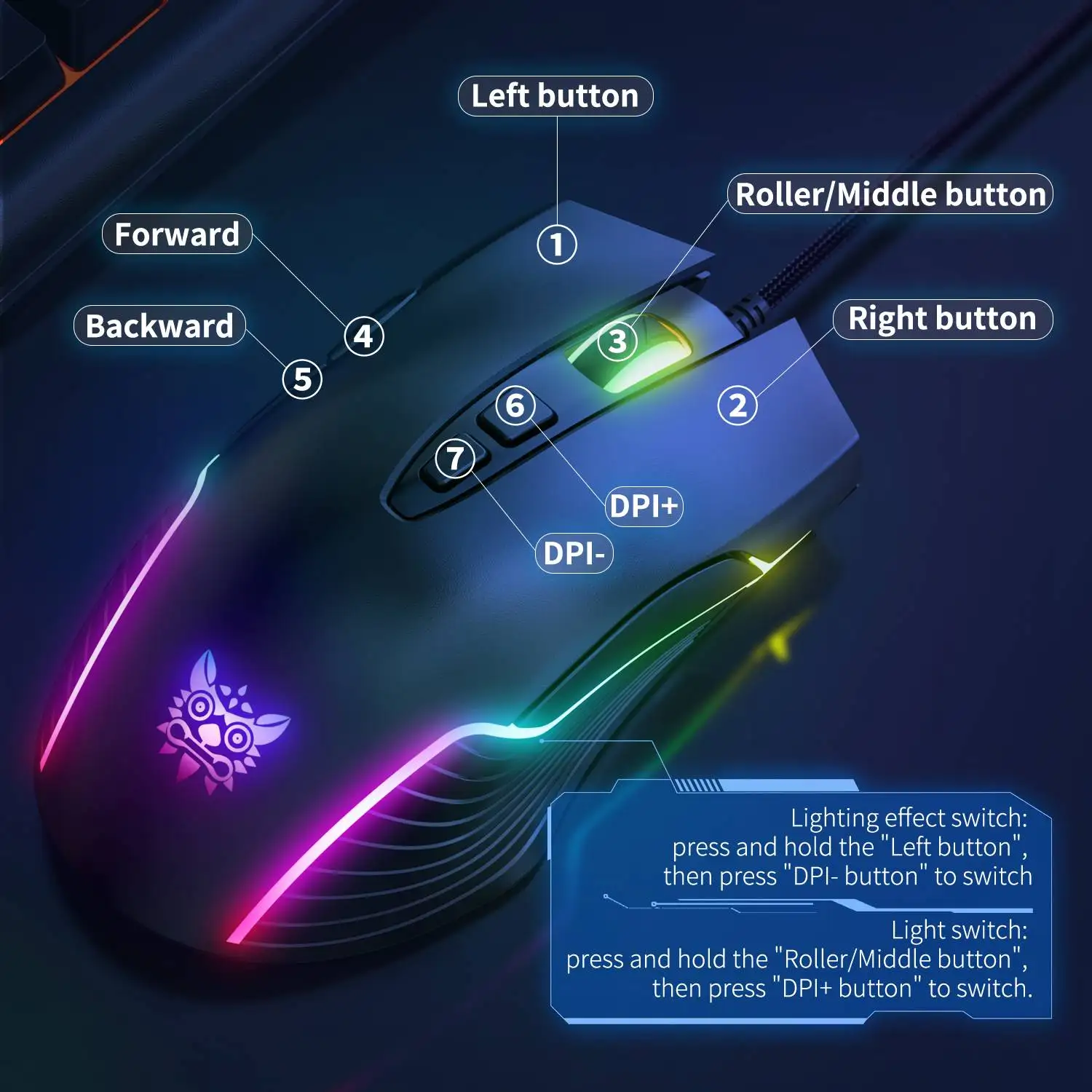 onikuma cw905 black rgb wired gaming mouse usb game mice 7 buttons design breathing led colors for laptop pc gamer free global shipping
