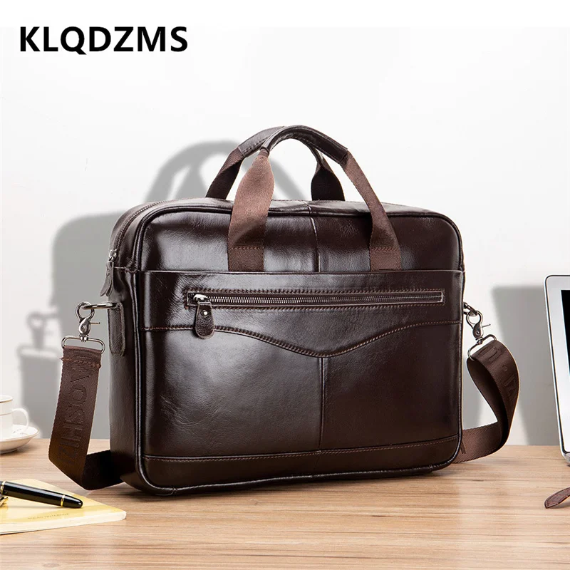 KLQDZMS Men's Briefcase Bag Genuine Leather  Men Laptop Bag Large Capacity Handbag Office Business Handbag