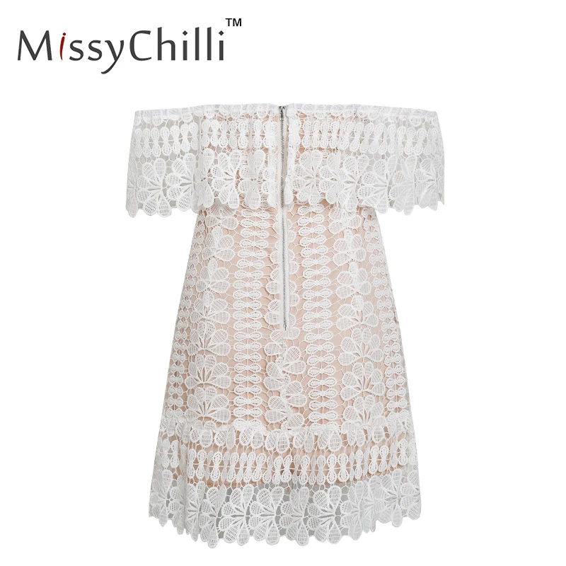 Женское кружевное платье MissyChilli белое винтажное офисное облегающее с коротким