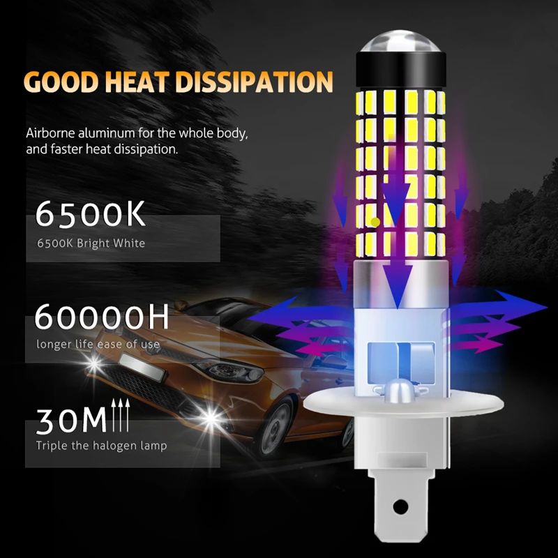 Katur 2 шт. H1 светодиодные лампы ходовые Противотуманные фары 3014 78 SMD 6000K белый
