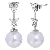 925 sterling silver freshwater cultured pearl drop earrings for women butterfly shape crystal fine handmade jewelry party gifts