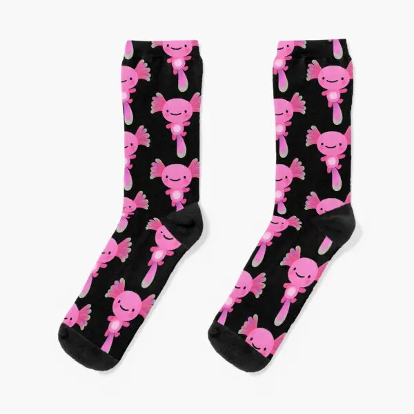 

Coral Axolotl Crew Socks Pattern Ladies Cute Cartoon Black Breathable Mens Best Girls Autumn Women Unisex Funny Cotton Short