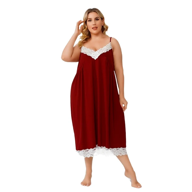 

Платье-комбинация сексуальная ночная сорочка из кружева женская домашняя одежда летнее платье размера плюс Ночная Пижама Платье Красный Д...