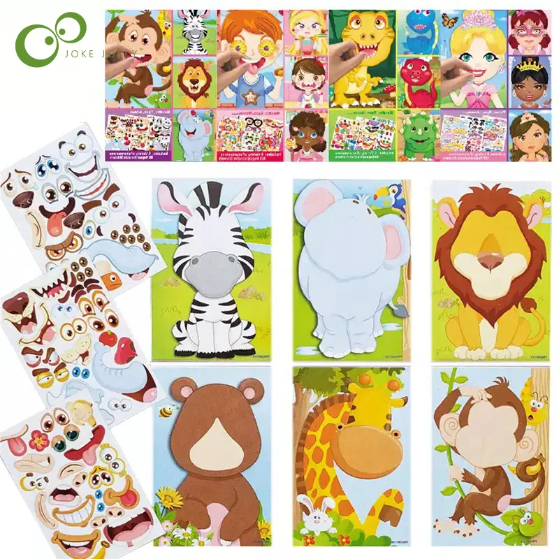 Детские наклейки пазлы сделай сам игры макияж лицо принцесса животное динозавр