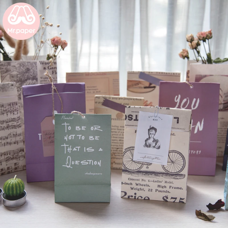 Mr paper Washi bag mini Stand up Retro Pote Bags Letter Life Art Open Top Gift Packing Treat gift Bag Wholesale | Канцтовары для
