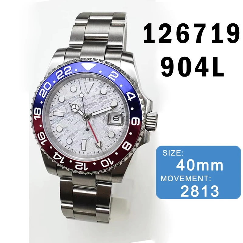 

GMT II mens watches 126719 2813 automatic movement Meteorite dial Ceramic bezel Sapphire surface steel strap Luxury Brand NOOB
