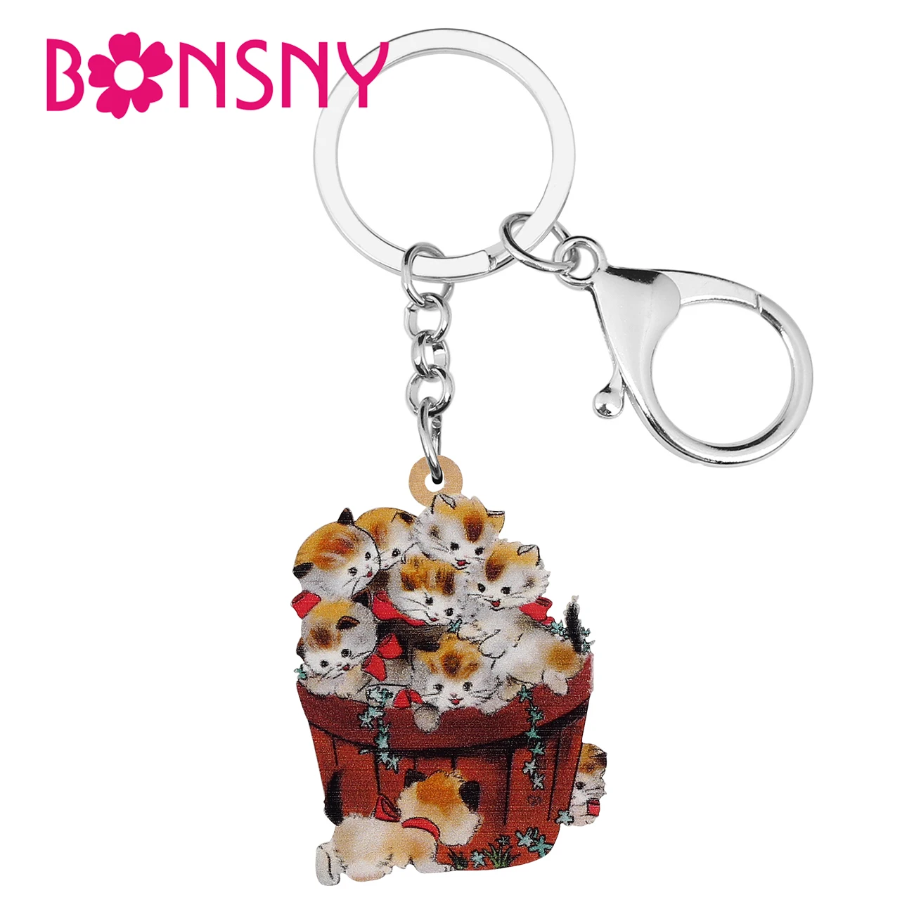 

Bonsny Acrylic Sweet Orange Cat Kitten Barrel Tub Keychains Ring Trendy Purse Car Key Chain Unique Jewelry For Women Girls Gifts