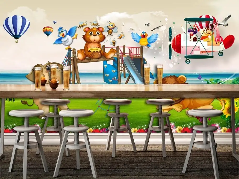 

New Custom 3D Large Mural Wallpaper Nordic hand drawn cartoonanimal paradise story children's room TV Background living Bedroom