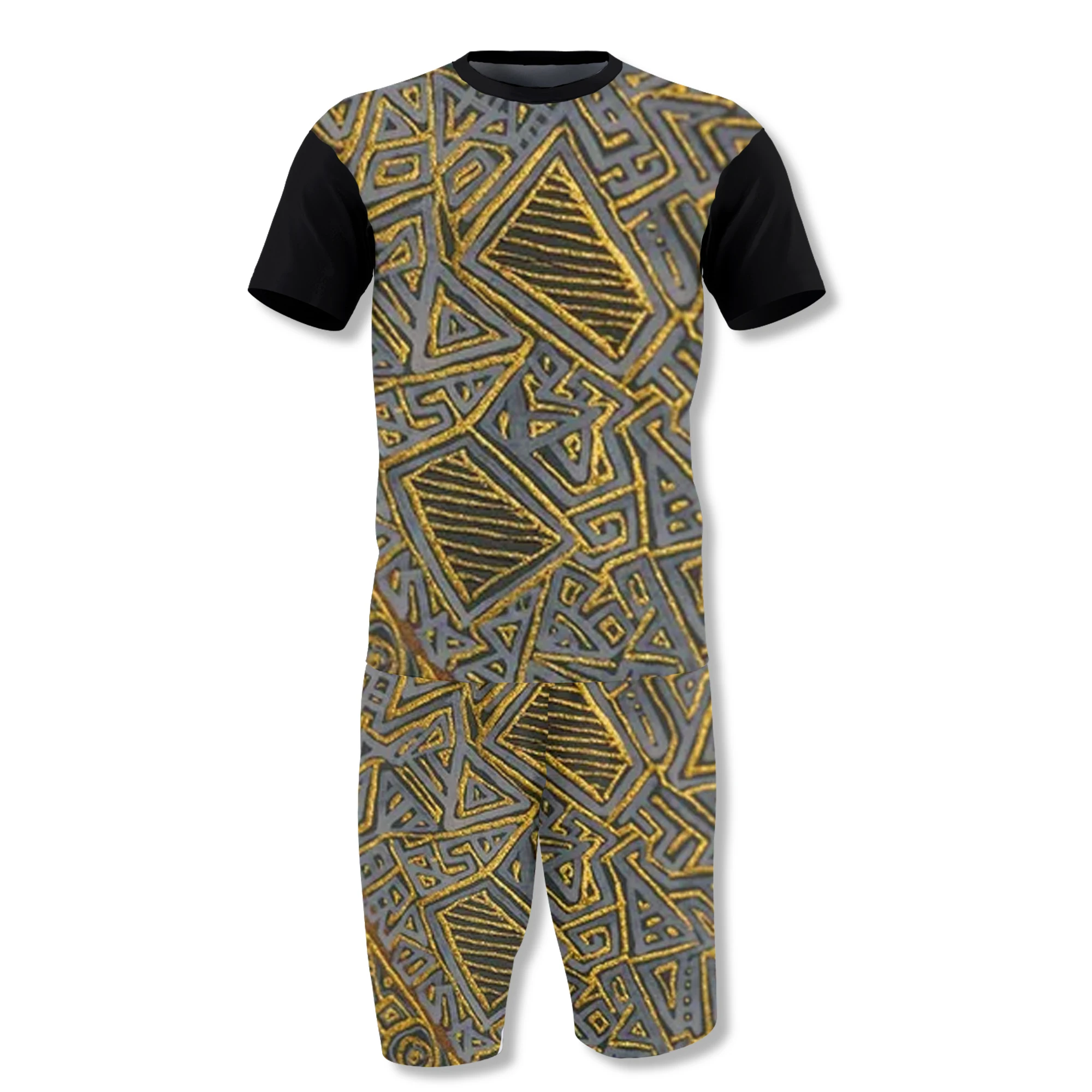 

2021 New Product Ethnic Style Men's Short-Sleeved 3D Rhombus Printed Casual suit
