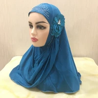 h208 beautiful muslim girls hijab with flowers pull on amira islamic scarf head wrap students headscarf headwear