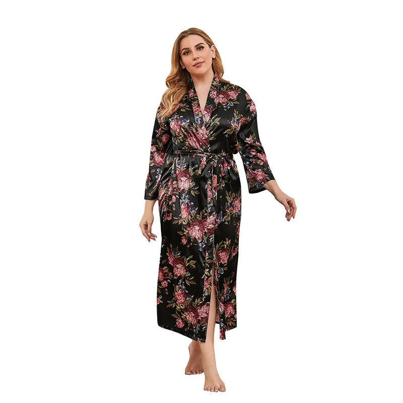 

Ladies pajamas Oversized silk robe Kimono sleep wear bathrobe 100KG