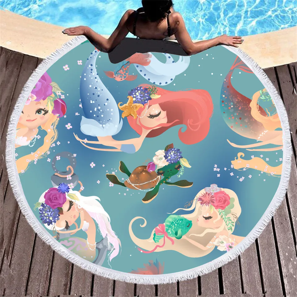 Новое одеяло хвост русалки из 3D принтованные летние круглое пляжное Полотенца