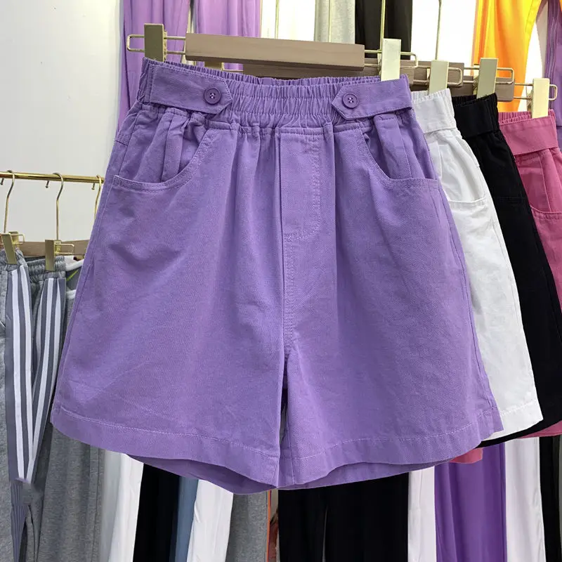 

Denim cotton wide-leg shorts women's 2021 summer student pants loose cotton and linen wide-legs P3 1157