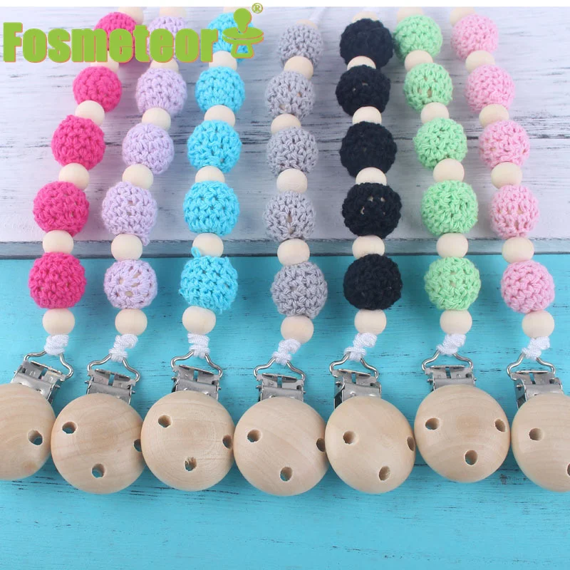 

Fosmeteor 1pcs Wooden Beads Crochet Beads Baby Teether Pacifier Clips Wood Crafts Toys Pacifier Chain Baby Molar Products Gift