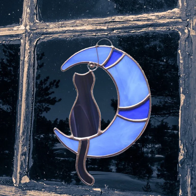 Витражные витражные настенные наклейки в форме кота на Луну окна Ловца солнца