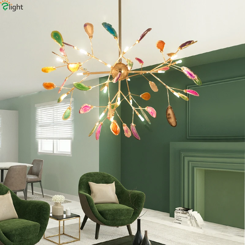 Современные светодиодные люстры из агата потолочные светильники золотого цвета