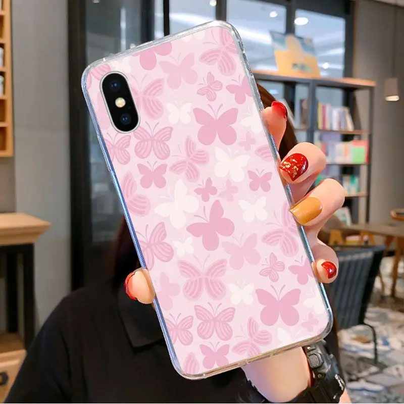 Прозрачный мягкий чехол из ТПУ С Рисунком бабочки для телефона iPhone 11 pro XS MAX 8 7 6 6S