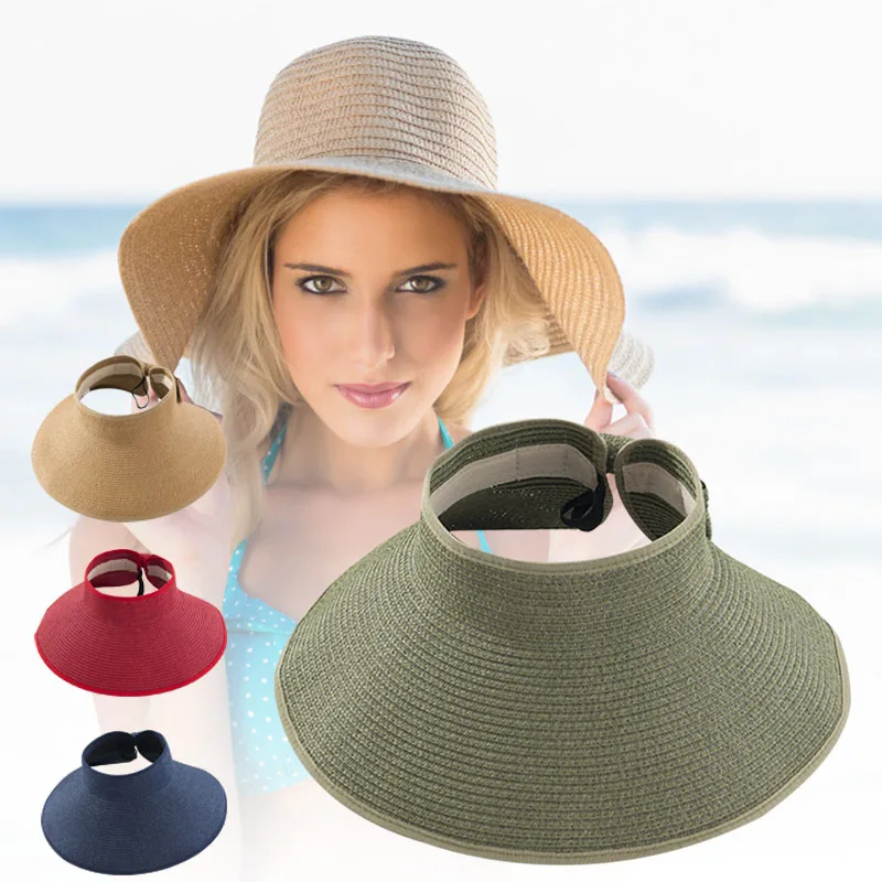 

Women Summer Foldable Straw Sun Visor with Cute Bowtie Beach Daily Holiday Hat NYZ Shop