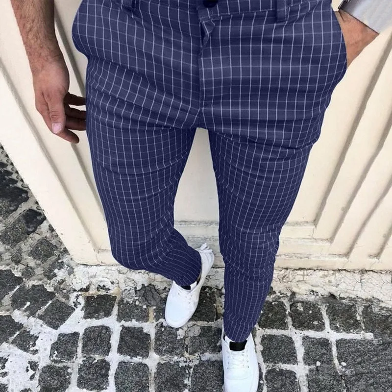 

Men Plaid Pants Skinny Pants Wild Trousers Pencil Pants Streetwear Casual Pants Men Slim Cool Trousers