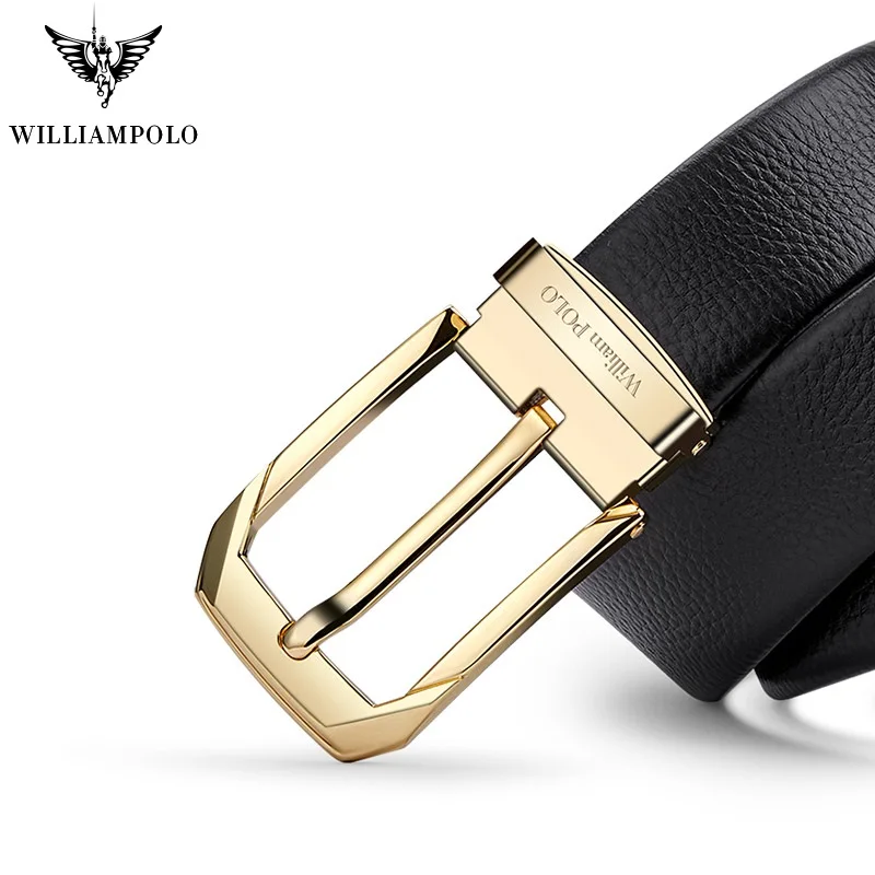 WILLIAMPOLO Men's Genuine Leather luxury strap male belts for men new fashion classice vintage pin buckle men belt High Quality