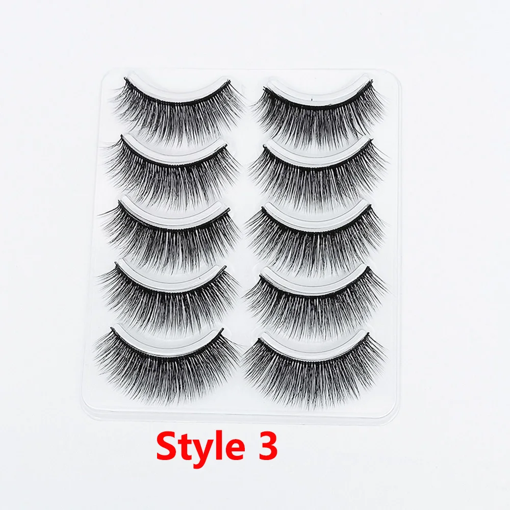 Style 3 5 пар 3D Искусственные норковые накладные ресницы Wispies длинные крестовые ресницы ручной работы инструменты для макияжа глаз - Цвет: Style 3