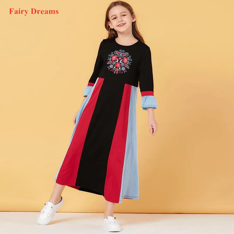 Детская Abaya Дубай Турция платья из Бангладеш платье с цветочным принтом