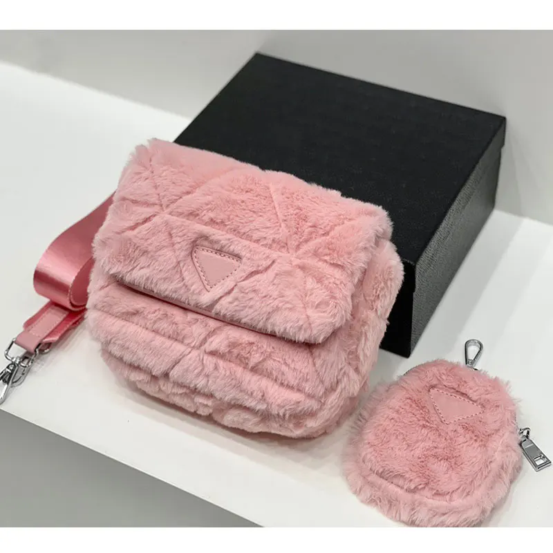 

Зимняя новая пушистая Сумка Хобо, женская модная дизайнерская сумка-мессенджер на одно плечо, мини-сумка с откидной крышкой, милый розовый к...