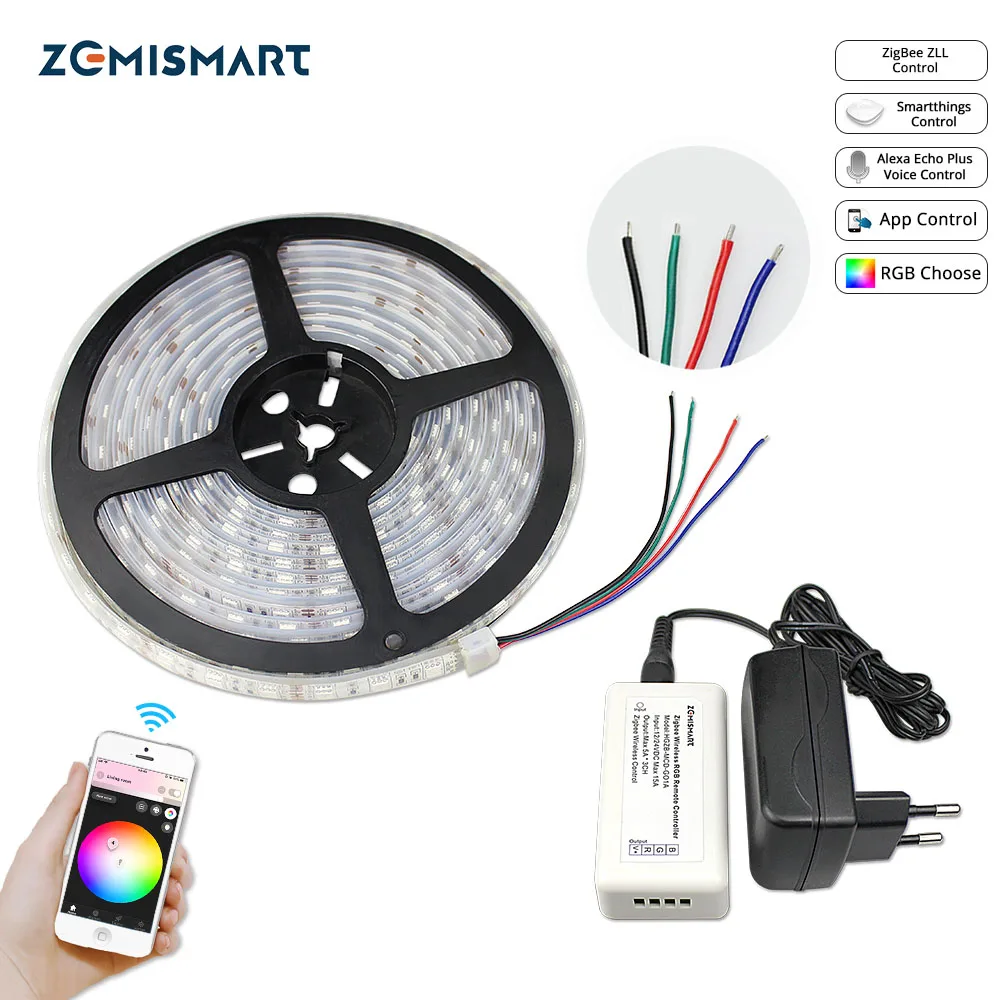 Zemismart Zigbee ZLL драйвер с 5 м Светодиодная лента RGB низкое напряжение управления от Echo