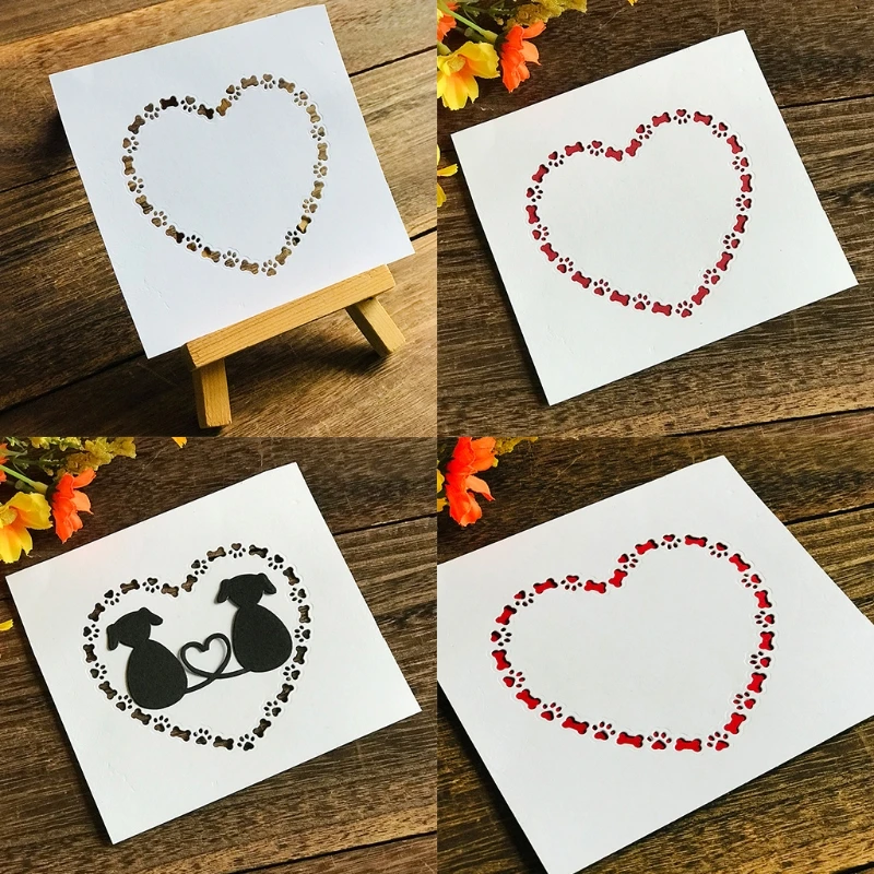 Сердце лапа собаки металлические плашки в рамке Трафаретный Скрапбукинг дюйма