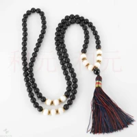 8mm natural 108 mala black obsidian white quartz bead necklace diy yoga handmade national style seven chakras meditation relief