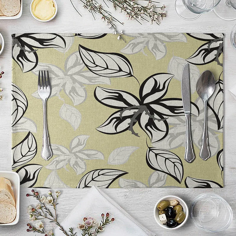 

Floral Flower Table Mat Vintage Placement Plant Linen Insulation Western Food Mat Floral Rectangular Fabric Placemat Coffee Pad